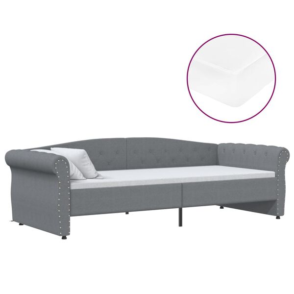 vidaXL Ł&oacute;żko dzienne z materacem i USB, jasnoszara tkanina, 90x200 cm