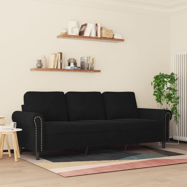 vidaXL Sofa 3-osobowa, czarny, 180 cm, tapicerowana aksamitem