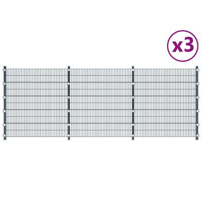 vidaXL Panele ogrodzeniowe, 3 szt., żelazo, łącznie 18 m, antracytowe