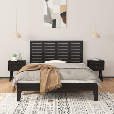 vidaXL Wezgłowie łóżka, czarne, 141x3x63 cm, lite drewno sosnowe