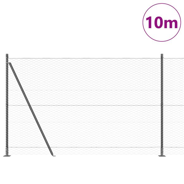 vidaXL Słupek ogrodzeniowy. Szary 10 x 1,5 m (siatka 36 mm) Stal i PVC