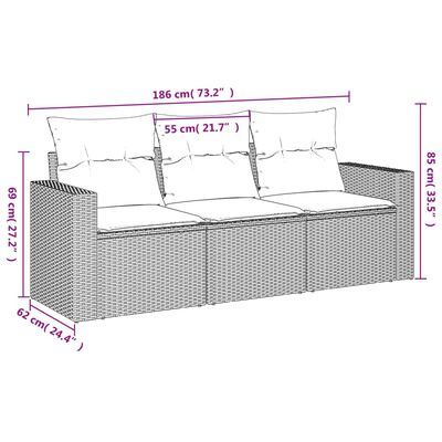 vidaXL 3-cz. zestaw mebli ogrodowych z poduszkami, beżowy, polirattan