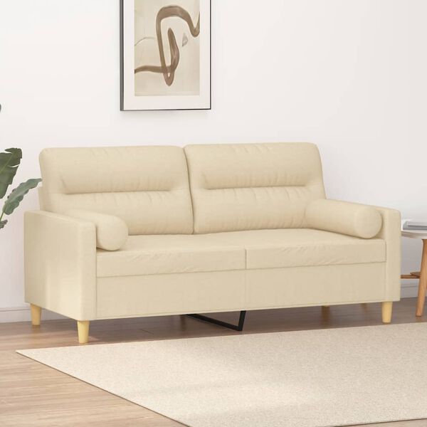 vidaXL 2-osobowa sofa z poduszkami, kremowa, 140 cm, tkanina