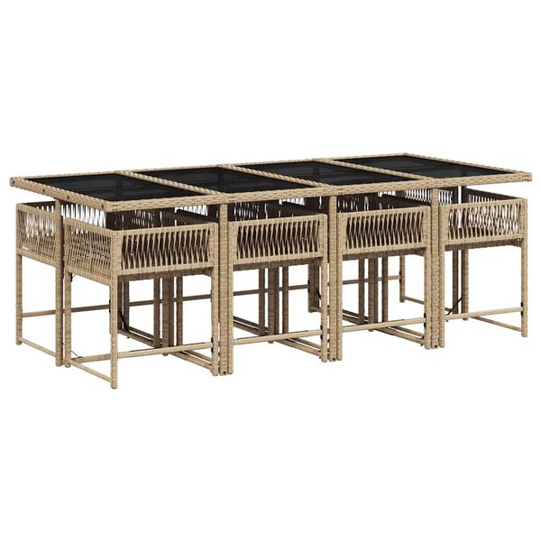 vidaXL 9-cz. zestaw mebli ogrodowych z poduszkami, beżowy, polirattan