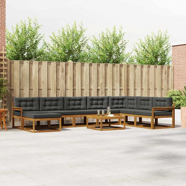 vidaXL Zestaw sof na zewnątrz z poduszką 9 pcs Naturalny i Antracytowy