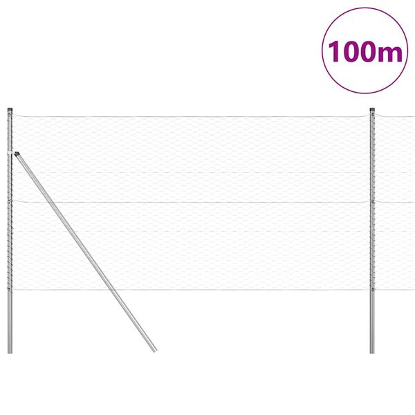 vidaXL Ogrodzenie z słupkami Srebrny 1.4 x 100 m Stal pokryta PCV