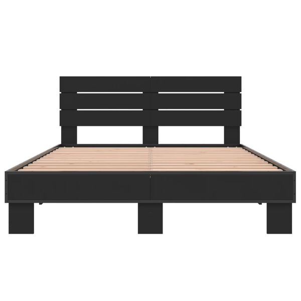 vidaXL Rama ł&oacute;żka, czarna, 140x190 cm, materiał drewnopochodny i metal