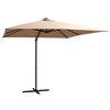 vidaXL Parasol wiszący z LED i stalowym słupkiem, 250x250 cm, taupe