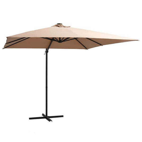 vidaXL Parasol wiszący z LED i stalowym słupkiem, 250x250 cm, taupe