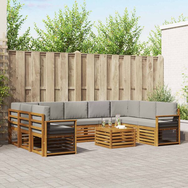 vidaXL Zestawy sof 10 pcs Naturalny i Jasny Szary Lite Drewno Akacji