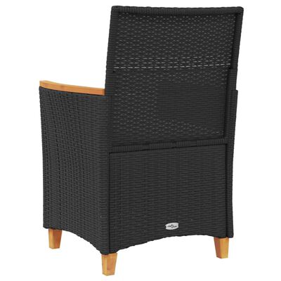vidaXL Krzesła ogrodowe, poduszki, 2 szt., czarne, rattan PE i drewno