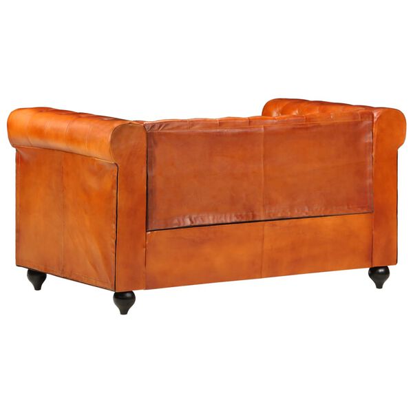 vidaXL 2-osobowa sofa Chesterfield, jasnobrązowa, sk&oacute;ra naturalna