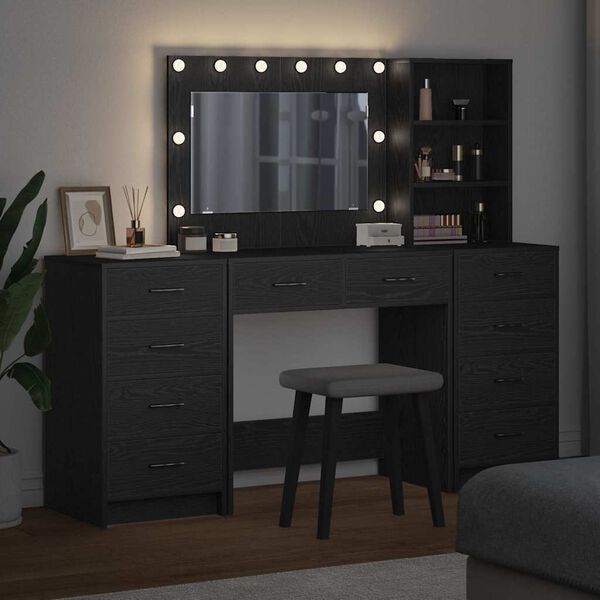 vidaXL Toaletka z szufladą 3 pcs Czarny Dąb Materiał drewnopochodny