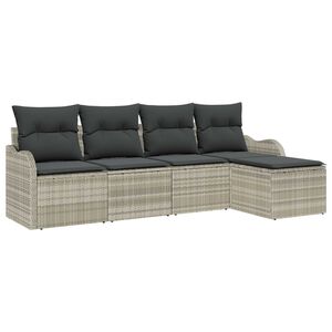 vidaXL Zestaw Sof na Ogr&oacute;d z poduszką 5 pcs Jasnoszary Polirattan