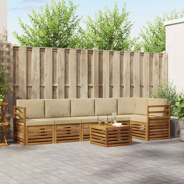 vidaXL Zestaw sofy narożnej z poduszką 7 pcs Naturalny i Beżowy