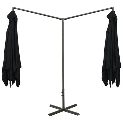 vidaXL Podwójny parasol na stalowym słupku, czarny, 600x300 cm