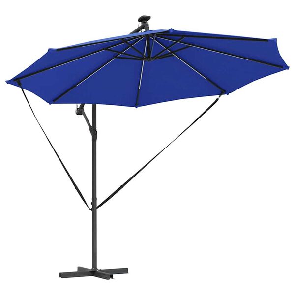 vidaXL Parasol plażowy Ze LED Lights Niebieski azur 294 x 294 x 248 cm