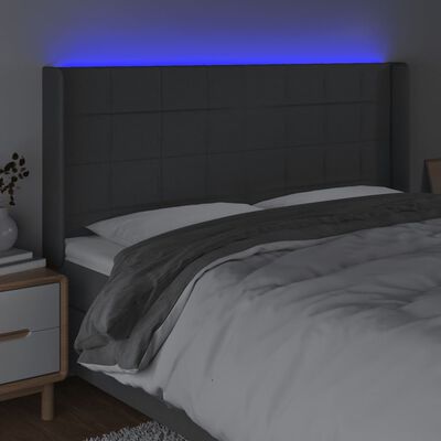 vidaXL Zagłówek do łóżka z LED, ciemnoszary, 163x16x118/128cm, tkanina