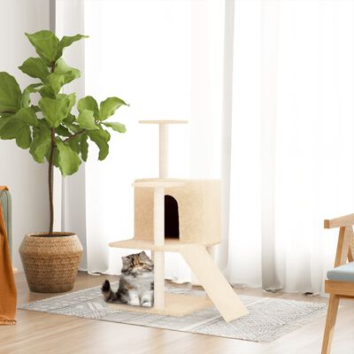 vidaXL Drapak dla kota z sizalowymi słupkami, kremowy, 109 cm