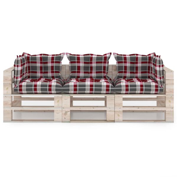 vidaXL Ogrodowa sofa 3-os. z palet, z poduszkami, drewno sosnowe