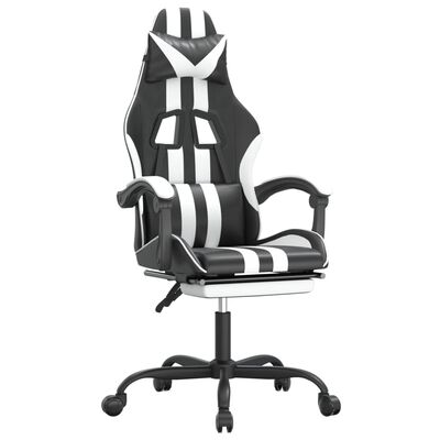 vidaXL Fotel gamingowy z podnóżkiem, czarno-biały, sztuczna skóra