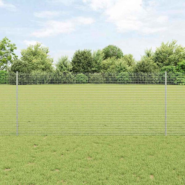 vidaXL Ogrodzenie z słupkiem Srebrny 1 x 50 m Stal