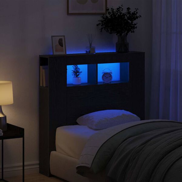 vidaXL Wezgłowie LED Ze LED Lights Czarny Dąb 100 x 18,5 x 103,5 cm