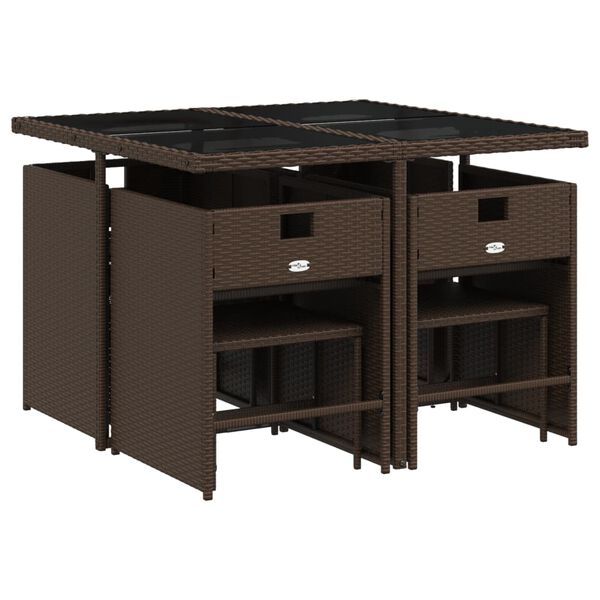 vidaXL 9-cz. zestaw mebli ogrodowych z poduszkami, brązowy, rattan PE