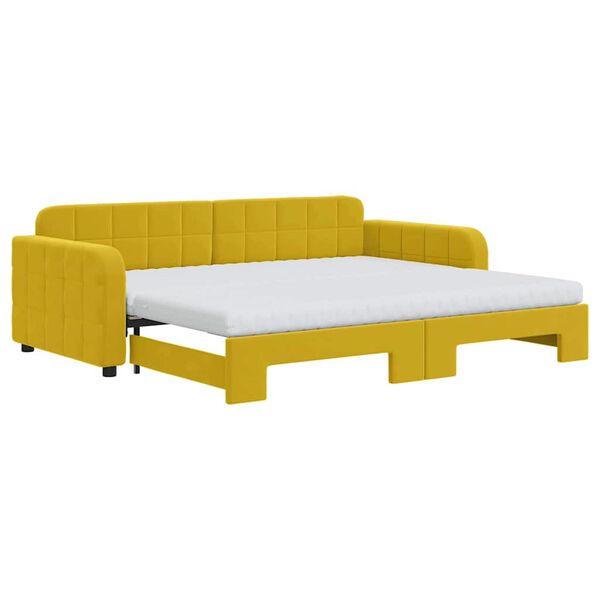 vidaXL Sofa rozsuwana z materacami, ż&oacute;łta, 90x200 cm, aksamit