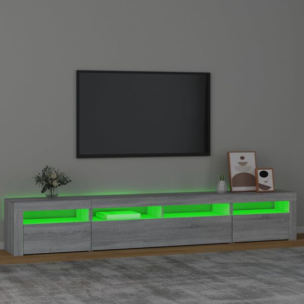 vidaXL Szafka pod TV z oświetleniem LED, szary dąb sonoma,240x35x40 cm
