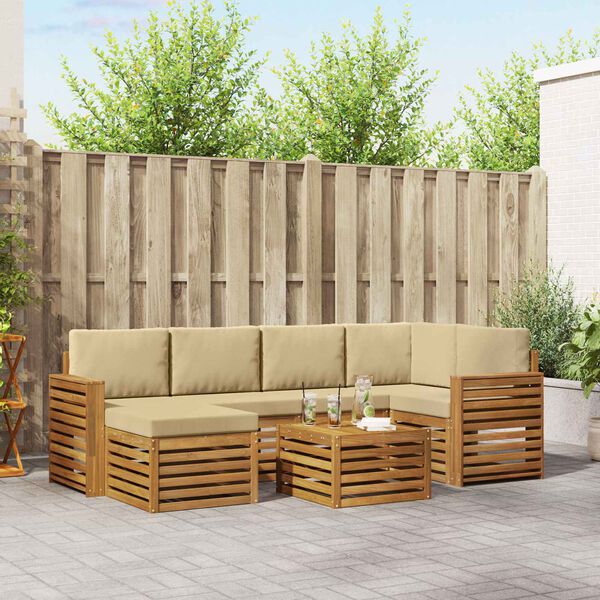 vidaXL Zestawy sof 7 pcs Naturalny i Beżowy Lite Drewno Akacji