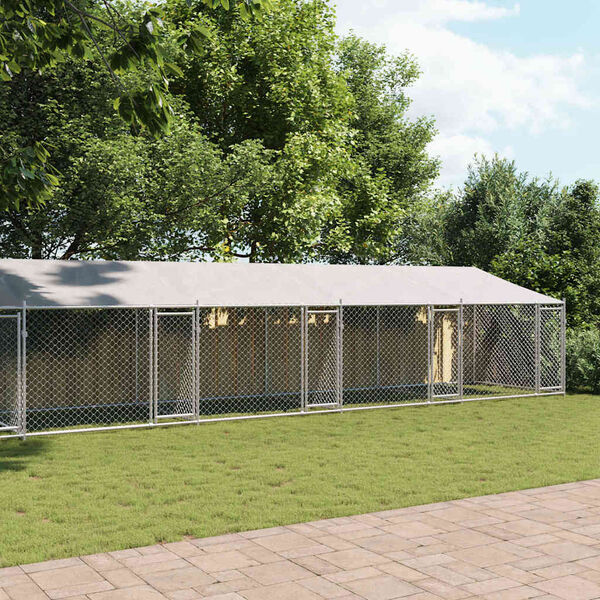 vidaXL Klatka dla psa, z dachem i drzwiami, szara, 12x2x2 m, stal