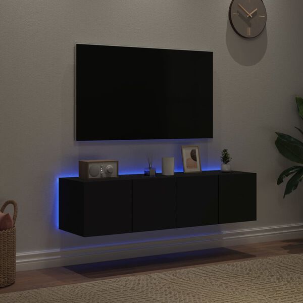 vidaXL Ścienne szafki TV z LED, 2 szt., czarne, 60x35x31 cm