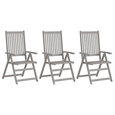 vidaXL Rozkładane krzesła ogrodowe, 3 szt., szare, drewno akacjowe