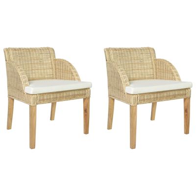 vidaXL Krzesła stołowe z poduszkami, 2 szt., naturalny rattan