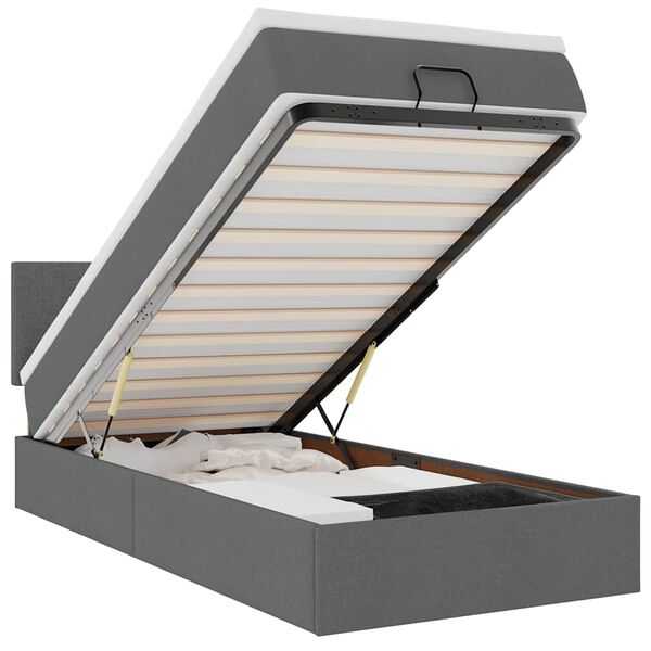 vidaXL Ł&oacute;żko otomana z materacem i LED, ciemnoszary, 90x200 cm tkanina