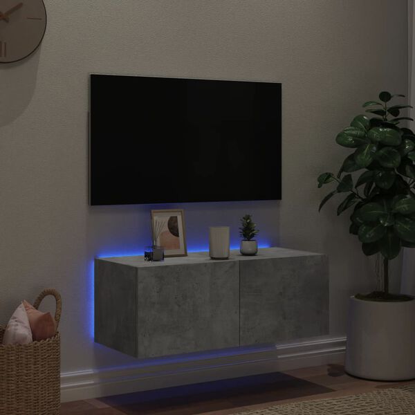 vidaXL Ścienna szafka TV z LED, szarość betonu, 80x35x31 cm