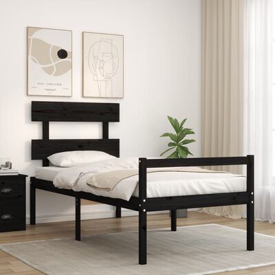 vidaXL Rama łóżka z wezgłowiem, czarna, 3FT, pojedyncza, lite drewno