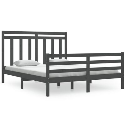 vidaXL Rama łóżka, szara, lite drewno, 160 x 200 cm
