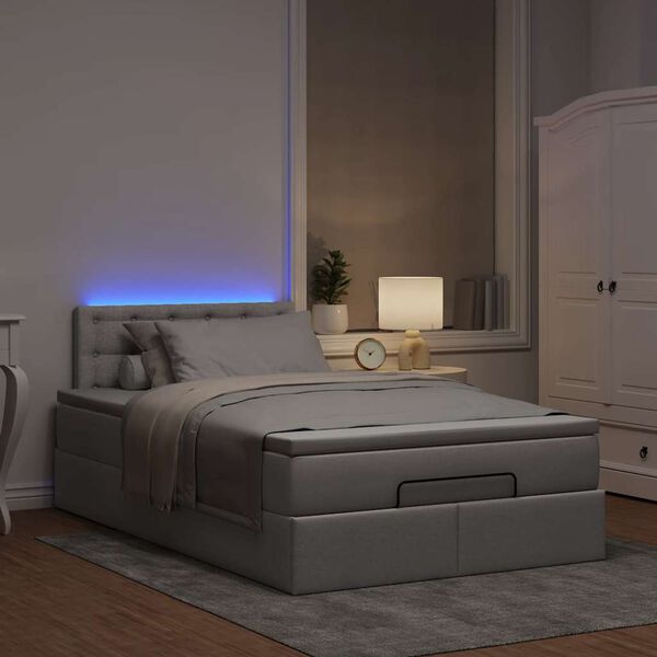 vidaXL Ł&oacute;żko otomana z materacem i LED, taupe, 120x190cm, tkanina