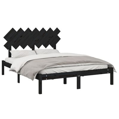 vidaXL Rama łóżka, czarna, 140x200 cm, lite drewno