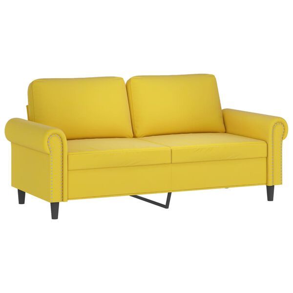 vidaXL 2-osobowa sofa z poduszkami, żółta, 140 cm, aksamit