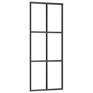 vidaXL Drzwi przesuwne, szkło ESG i aluminium, 76x205 cm, czarne