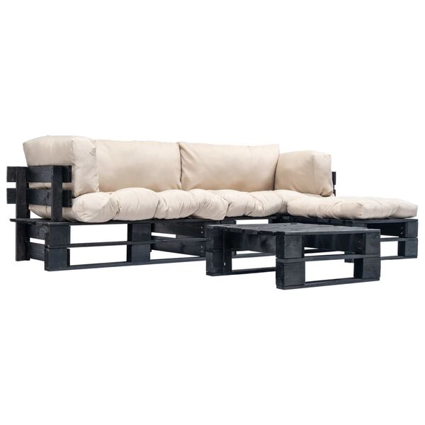 vidaXL 4-cz. zestaw ogrodowy, piaskowe poduszki, palety z drewna