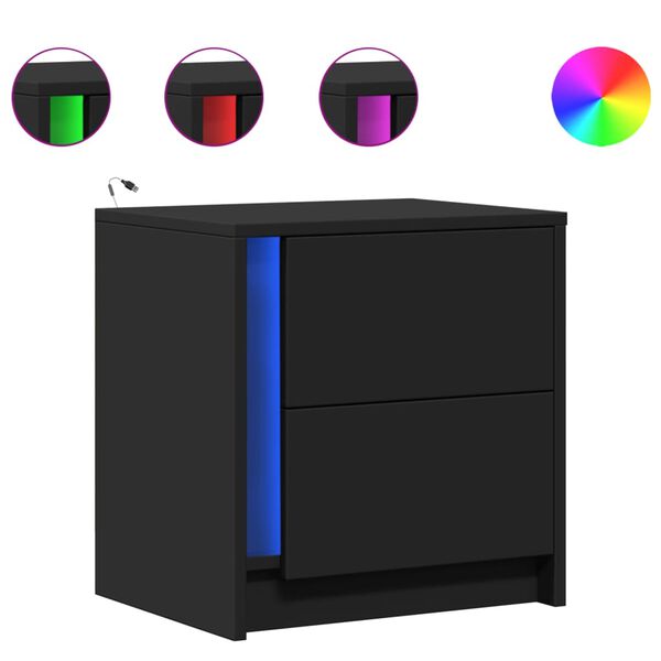 vidaXL Szafki nocne z LED, 2 szt., czarne, materiał drewnopochodny
