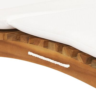 vidaXL Składany leżak z kremową poduszką, lite drewno tekowe