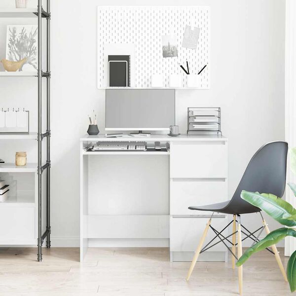 vidaXL Biurko, białe z połyskiem, 90x45x76 cm, materiał drewnopochodny