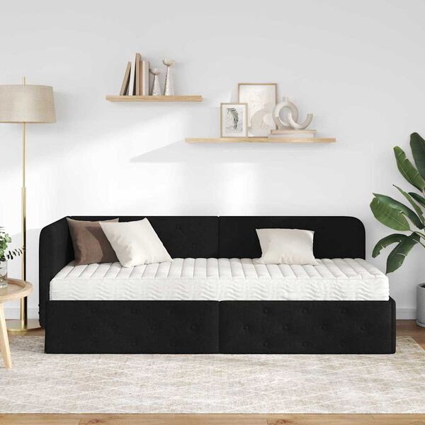 vidaXL Rama ł&oacute;żka narożnego z materacem Czarny 80 x 200 cm tkanina