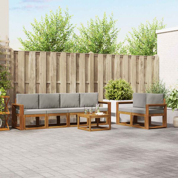 vidaXL Zestaw sof na zewnątrz z poduszką 7 pcs Naturalny i Jasny Szary