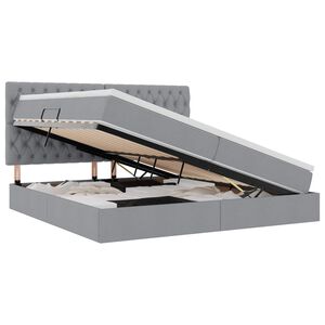 vidaXL Ł&oacute;żko z miejscem na przechowywanie i LED Jasnoszary Poliester